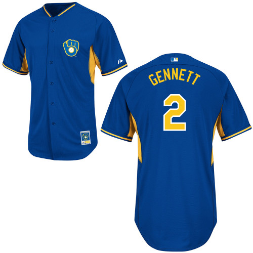 Scooter Gennett #2 Youth Baseball Jersey-Milwaukee Brewers Authentic 2014 Blue Cool Base BP MLB Jersey